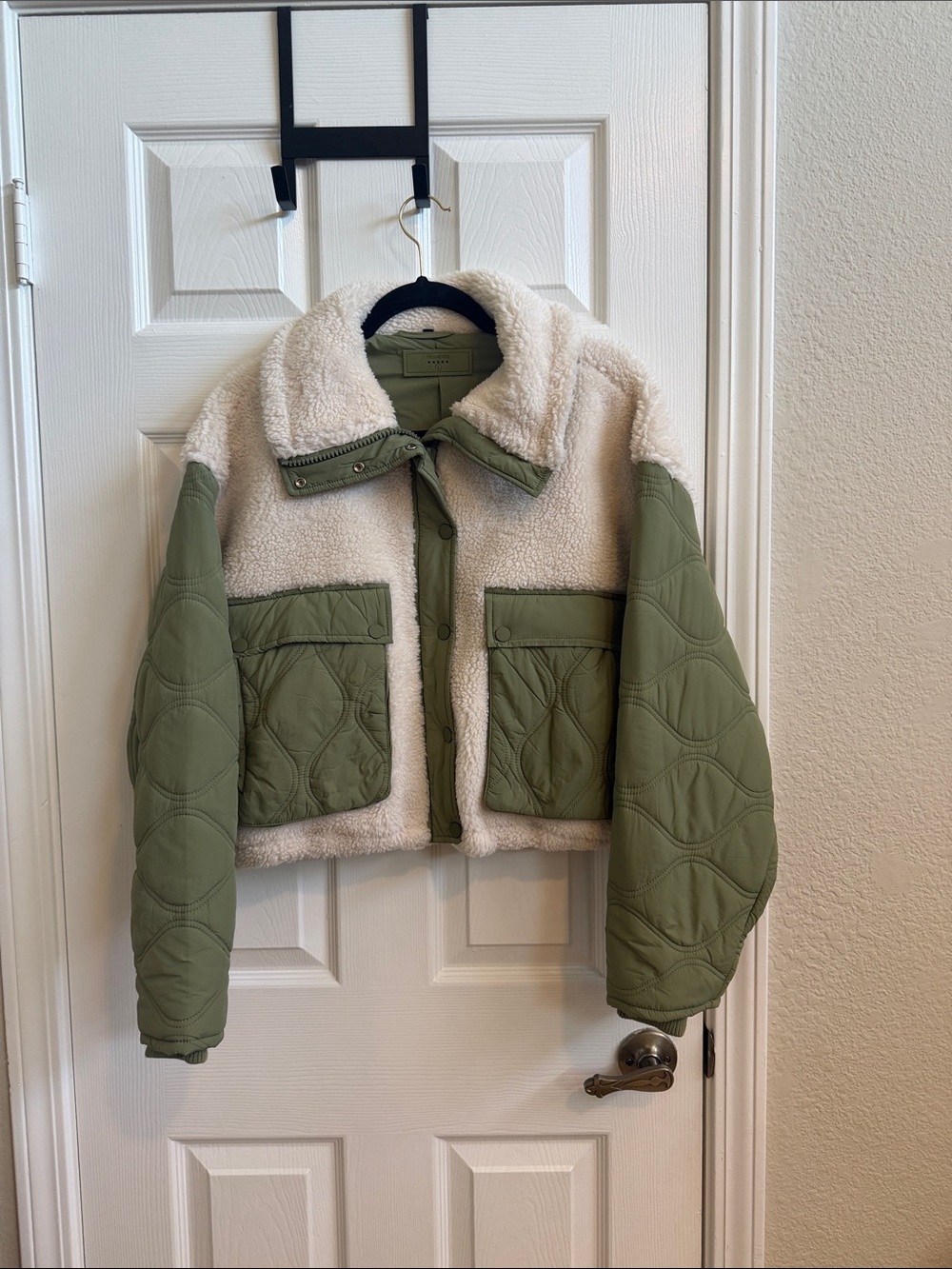 Blank NYC Olive Quilted & Cream Sherpa Cropped Jacket